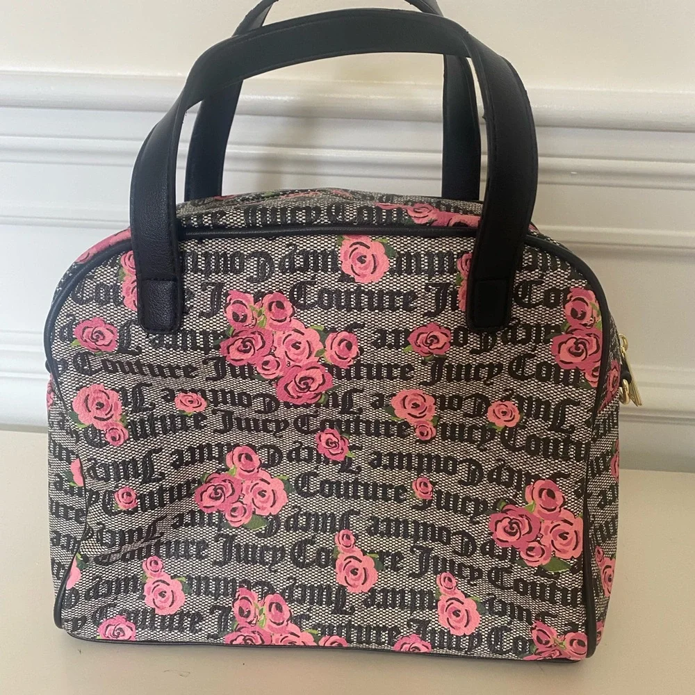 Juicy Couture Charcoal and Pink Floral Satchel with Structured Design - Picture 2 of 7